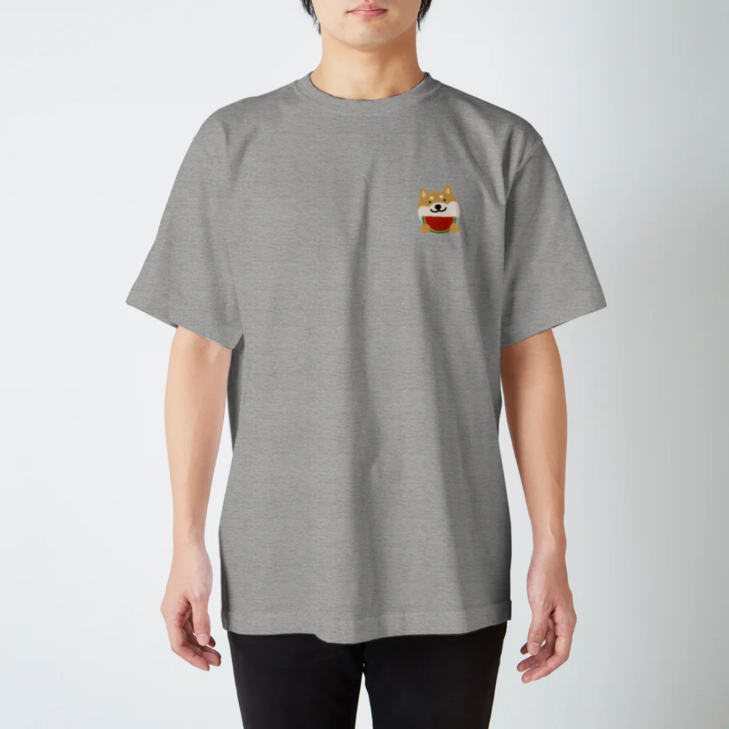 しばじるしデザインのすいかスキスキしばいぬ Regular Fit T-Shirt