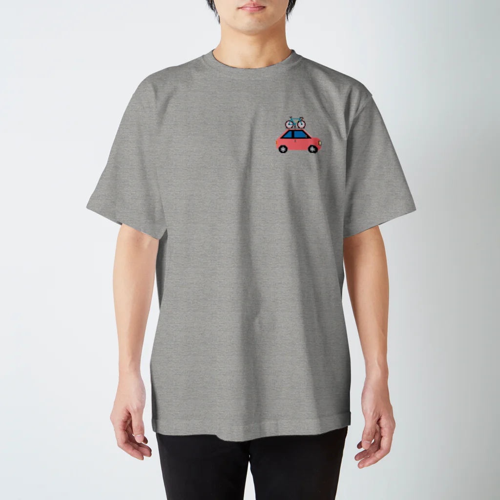 のりものドット絵Tシャツのサイクルキャリア ワンポイント（クルマ：コーラル） Regular Fit T-Shirt