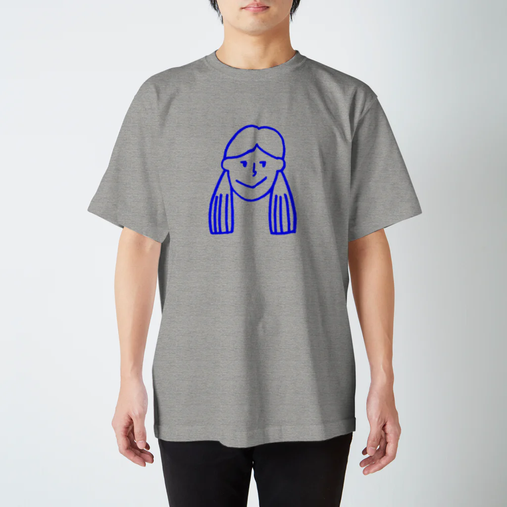 フラミンゴ洋裁店のふたつ結びの女の子 青 スタンダードTシャツ