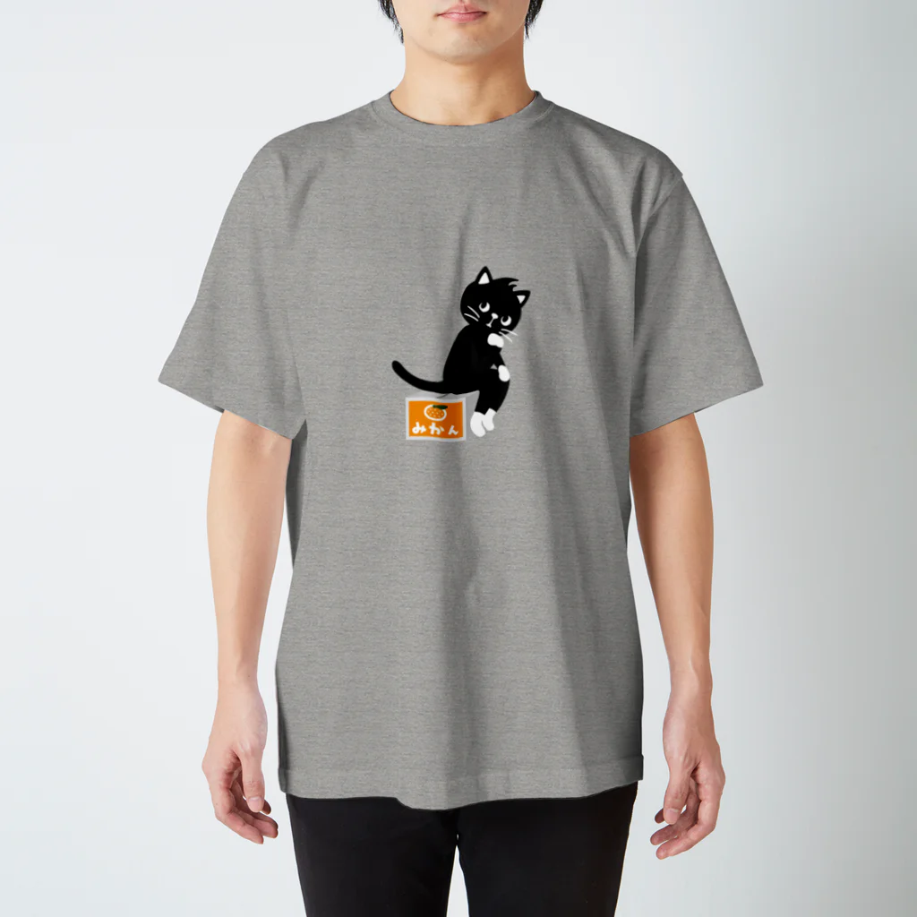 QROOVYの黒猫くん　考える猫 スタンダードTシャツ