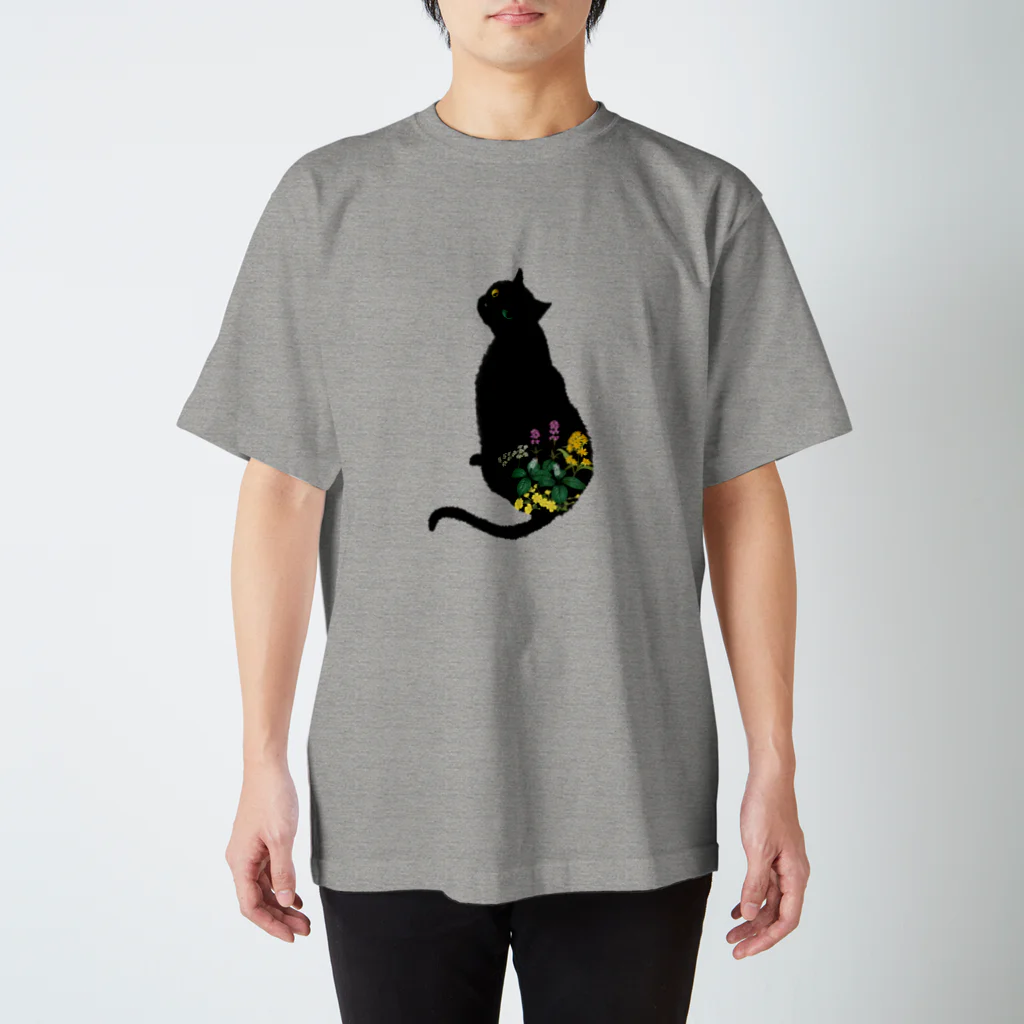 Little fingerの花と黒猫 スタンダードTシャツ