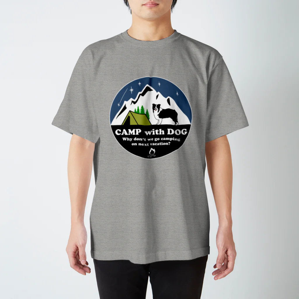 Kazunari0420のCamp  with Dog (Border collie) Regular Fit T-Shirt
