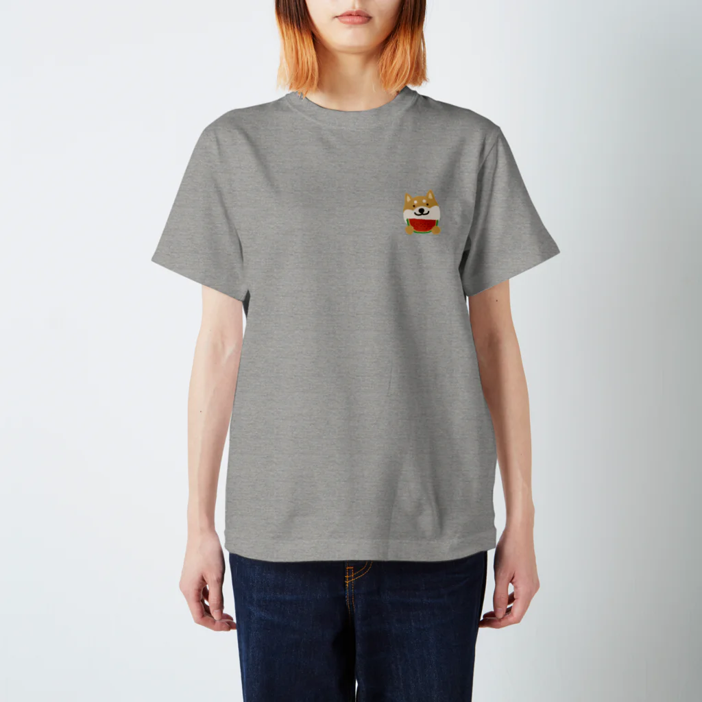 しばじるしデザインのすいかスキスキしばいぬ Regular Fit T-Shirt