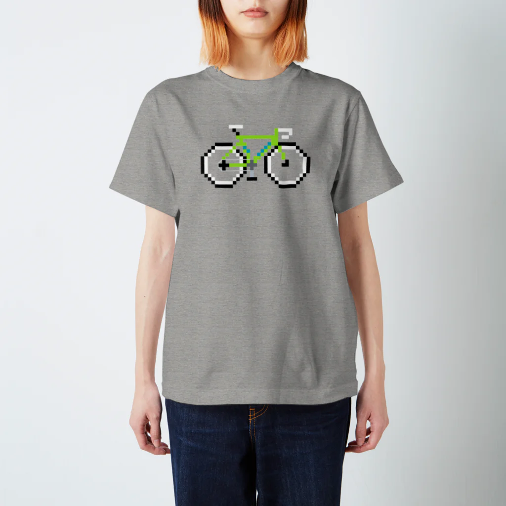 のりものドット絵Tシャツのロードバイク（ライム） 티셔츠