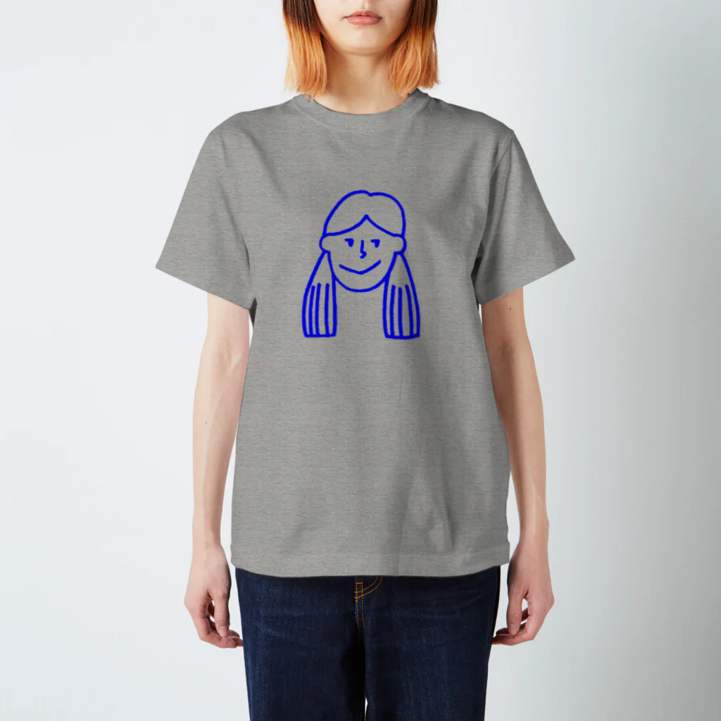 フラミンゴ洋裁店のふたつ結びの女の子 青 スタンダードTシャツ