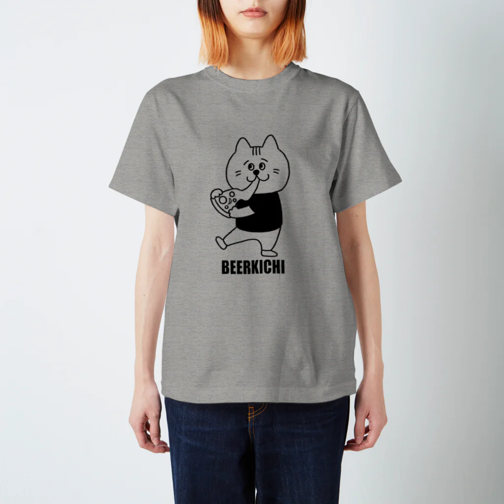 BEERKICHI(ビアキチ)のビアキチくん(ピザ/手描き) グレー スタンダードTシャツ