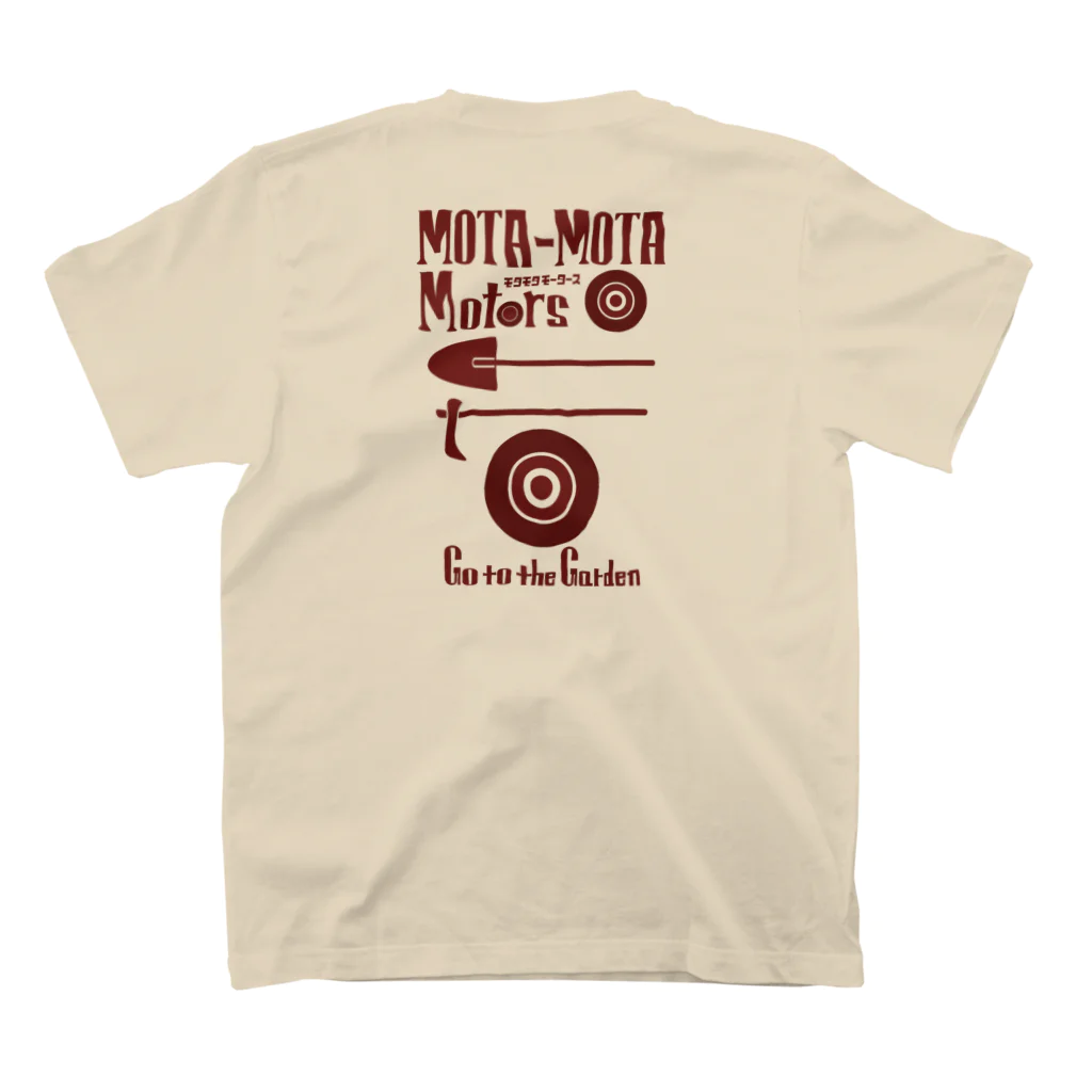 KIKUUUDESIGNのモタモタモータース- akacha Regular Fit T-Shirtの裏面