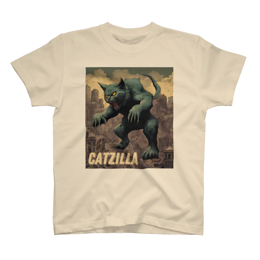 HappyFaceMarketのゴジラになりたい猫 CATZILLA Regular Fit T-Shirt