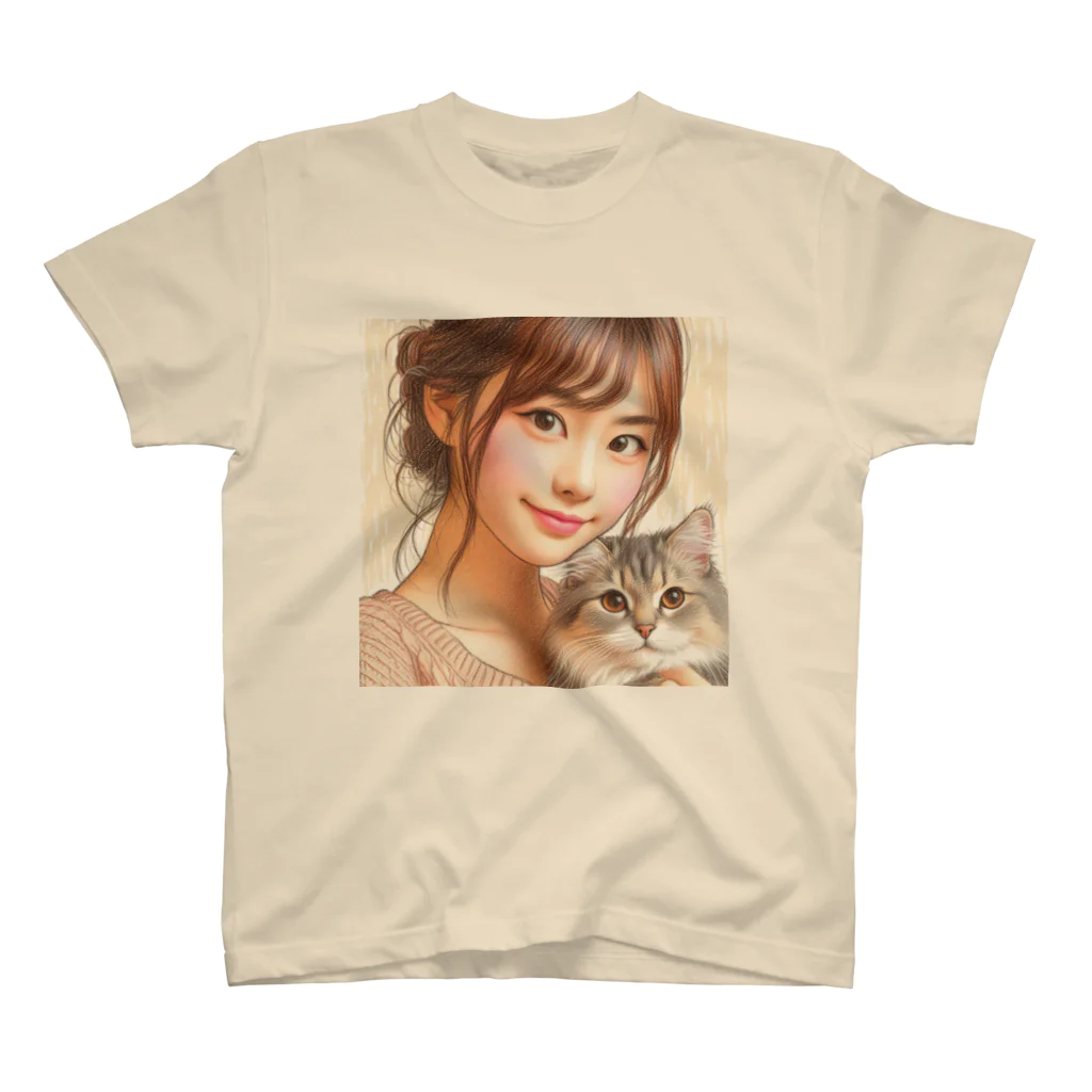 ねこっぷ屋|の猫と女性 スタンダードTシャツ