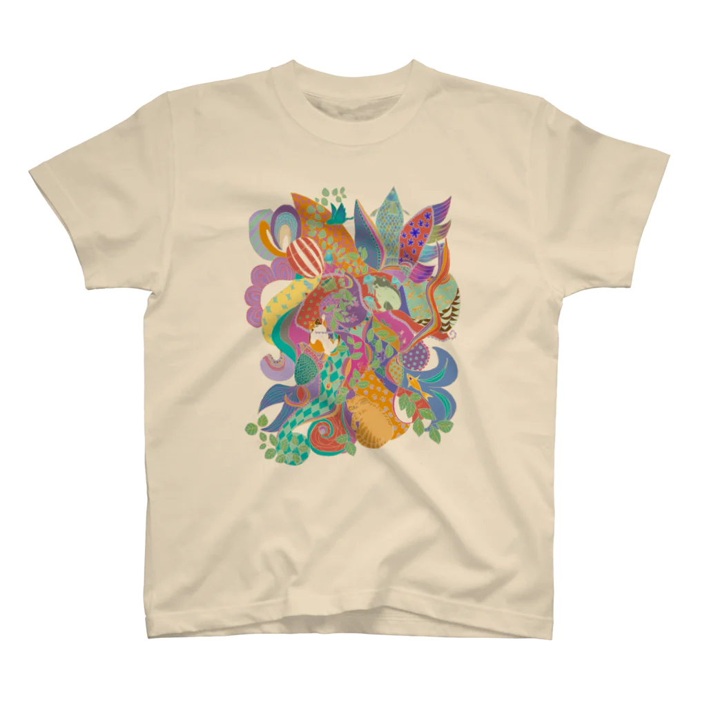 四月研究所 SUZURI店の和猫遊戯ー夏の陣 Regular Fit T-Shirt