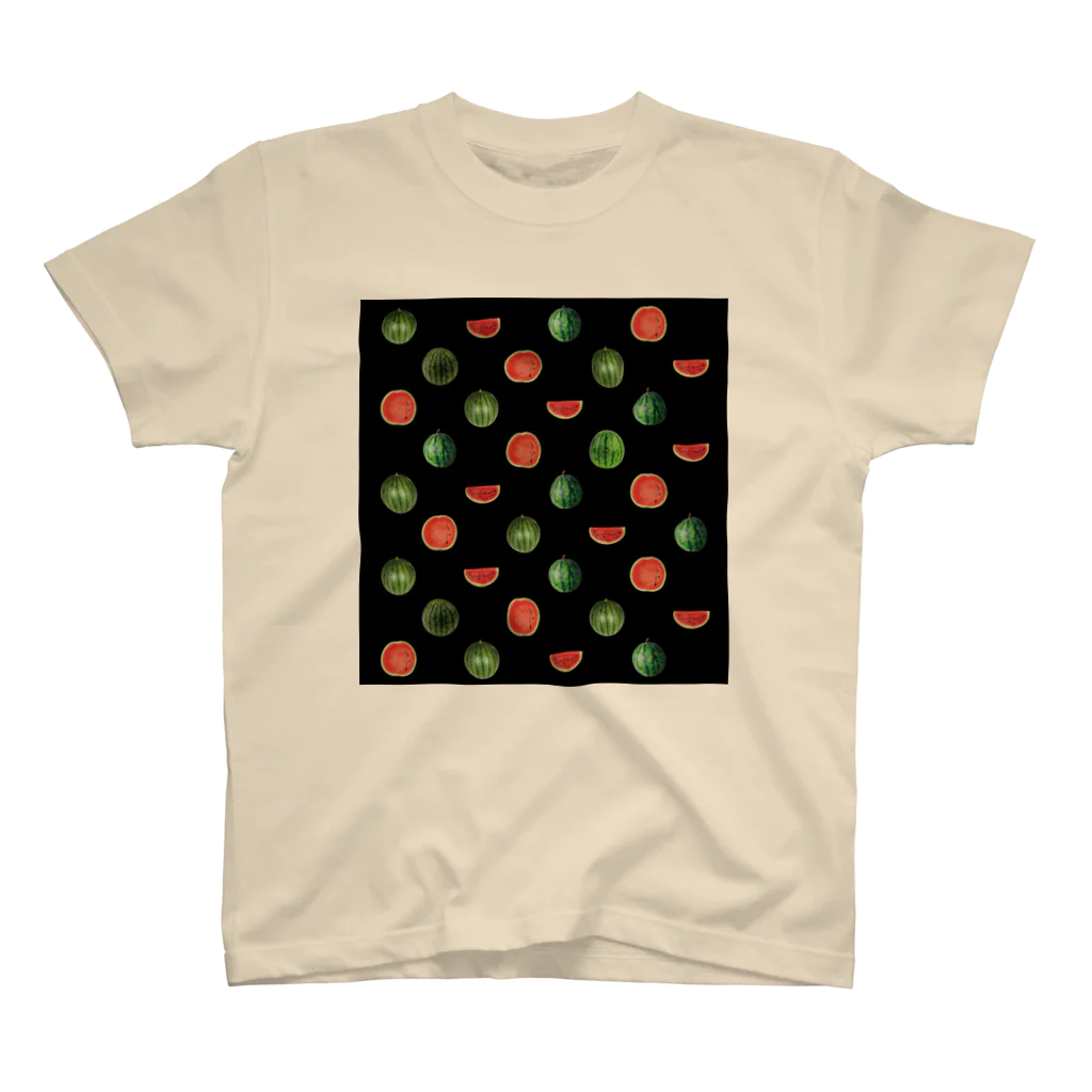 MOTU_Designの（小）スイカ 西瓜 Watermelon dot（ブラック） 水玉 티셔츠