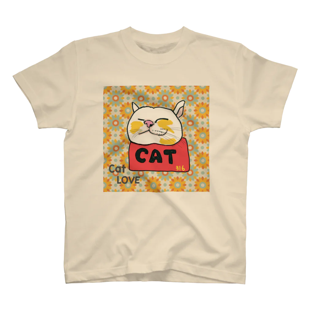 316(MIHIRO)のねこのリラックス レトロ スタンダードTシャツ