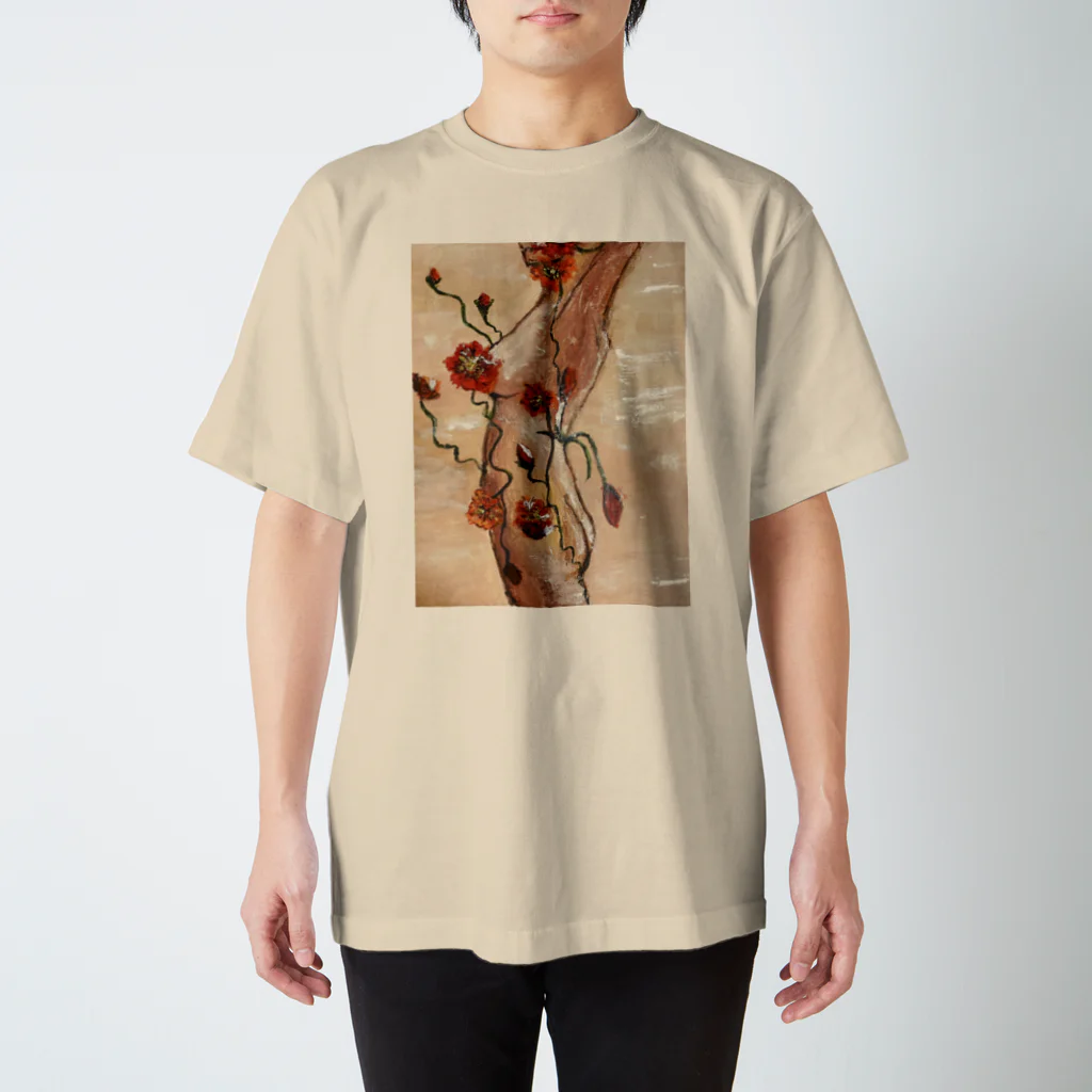 Atelier Mekimekiの女性のラインと花 Regular Fit T-Shirt