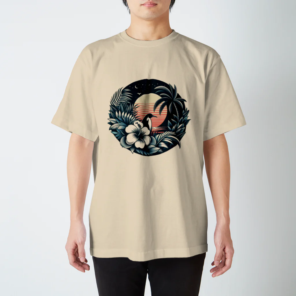 Green__teaのペンギンとハイビスカス Regular Fit T-Shirt