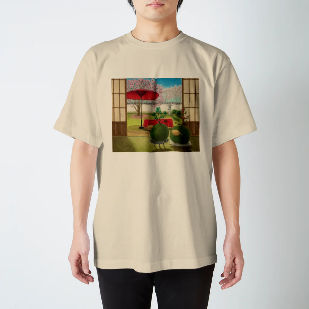 ひつじ好きのみそうギャラリーの春信の苔玉ひつじ スタンダードTシャツ