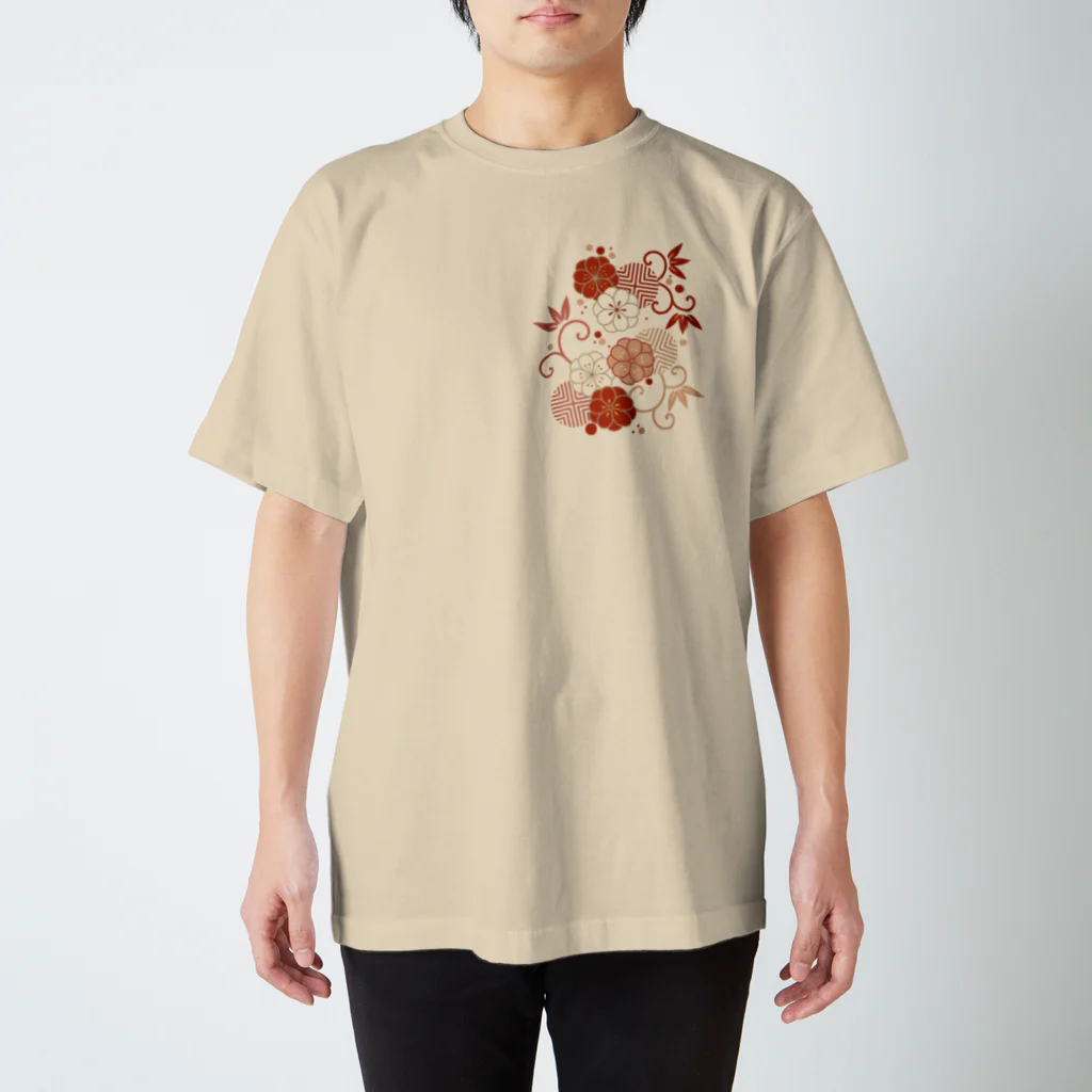fujiatsuの梅と唐草（赤） スタンダードTシャツ