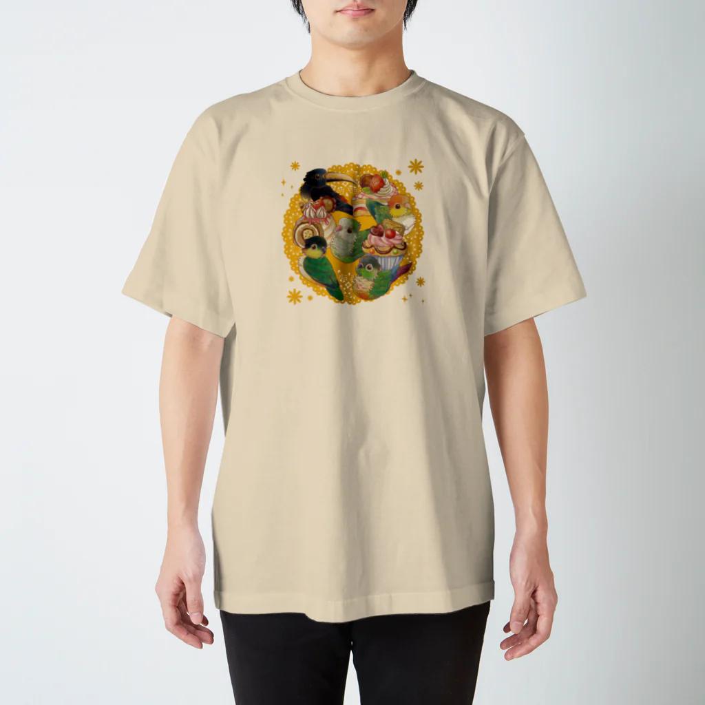 あにまるめいとのケーキと中型インコ スタンダードTシャツ