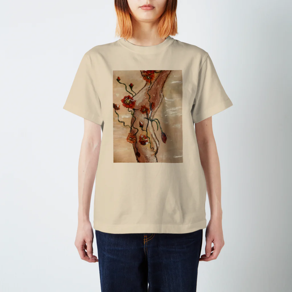 Atelier Mekimekiの女性のラインと花 Regular Fit T-Shirt