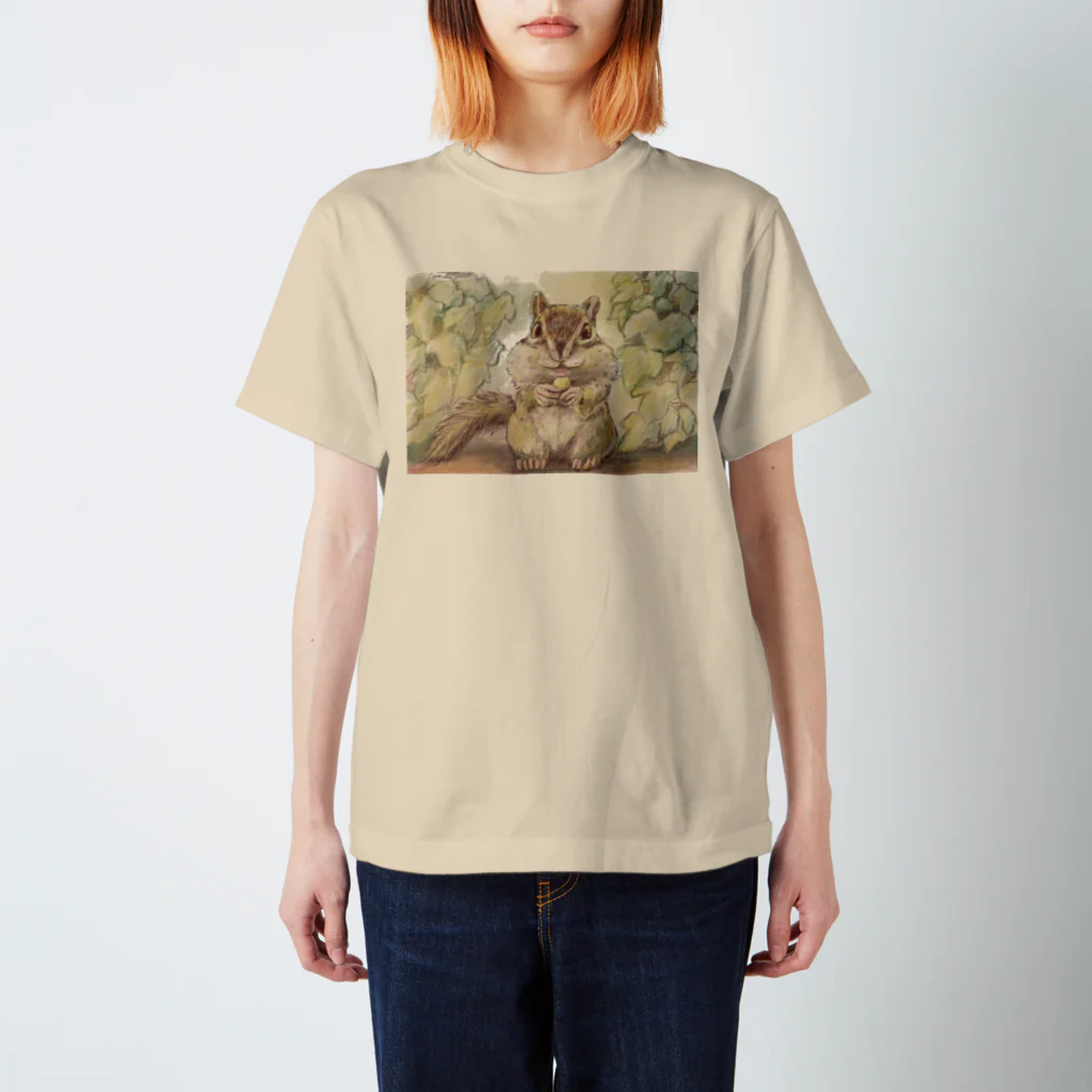 “little shop”福士悦子のパステル画風のシマリス（２）正面顔 スタンダードTシャツ