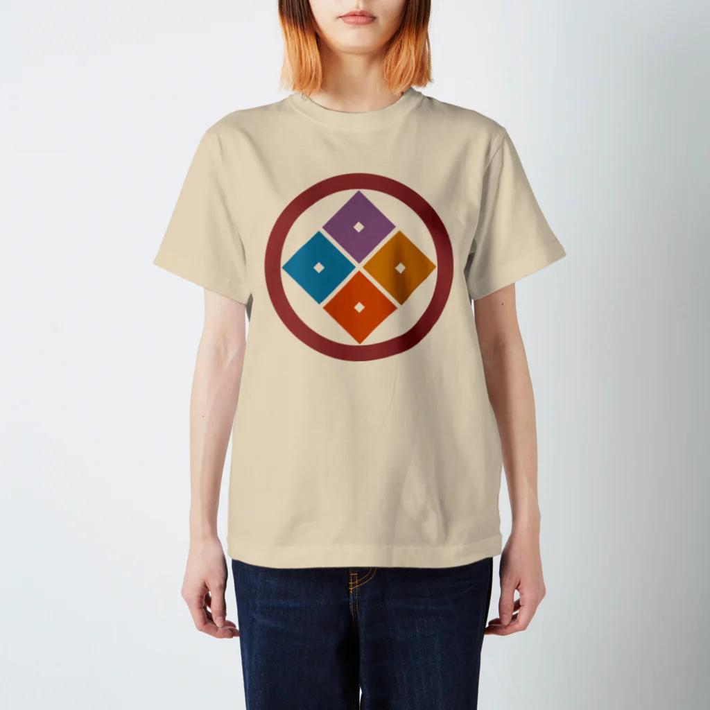 色重ね家紋／colorful_kamonの［色重ね家紋］丸に隅立て四つ目 Regular Fit T-Shirt