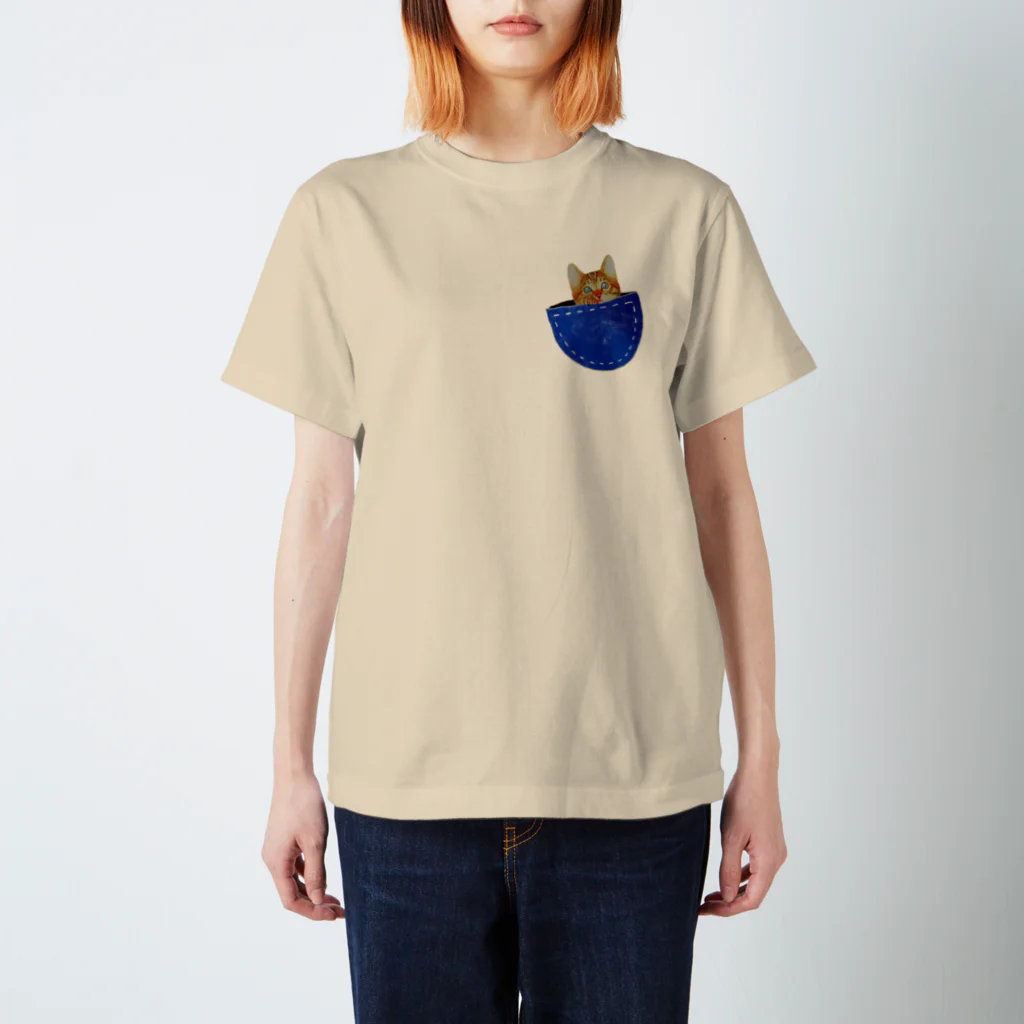 smilemiのひょっこり𝕋𝕆ℝ𝔸ちゃん🐾ダメージデニム風斜めポケット Regular Fit T-Shirt