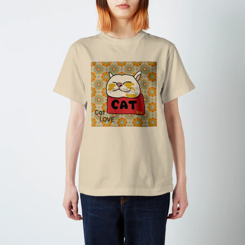 316(MIHIRO)のねこのリラックス レトロ スタンダードTシャツ