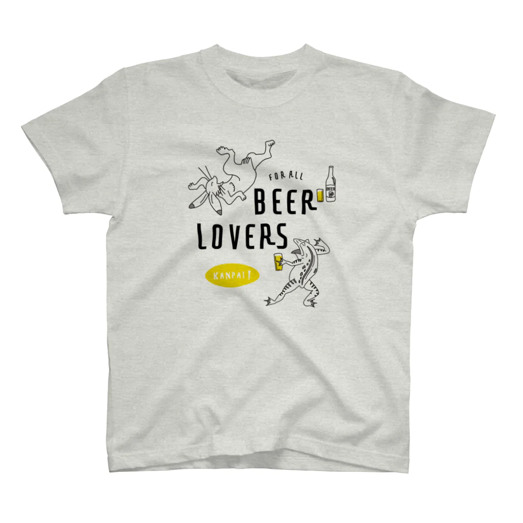 ビールとアート TM-3 Designの名画 × BEER（鳥獣戯画・すべてのビール好きのために）黒線画 スタンダードTシャツ