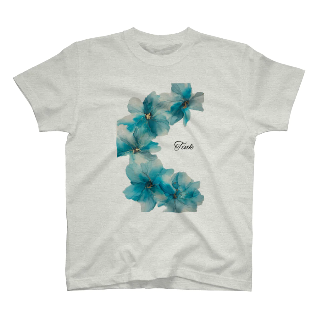 Tink_handmadeのTink ターコイズブルーflowerロゴ入り スタンダードTシャツ