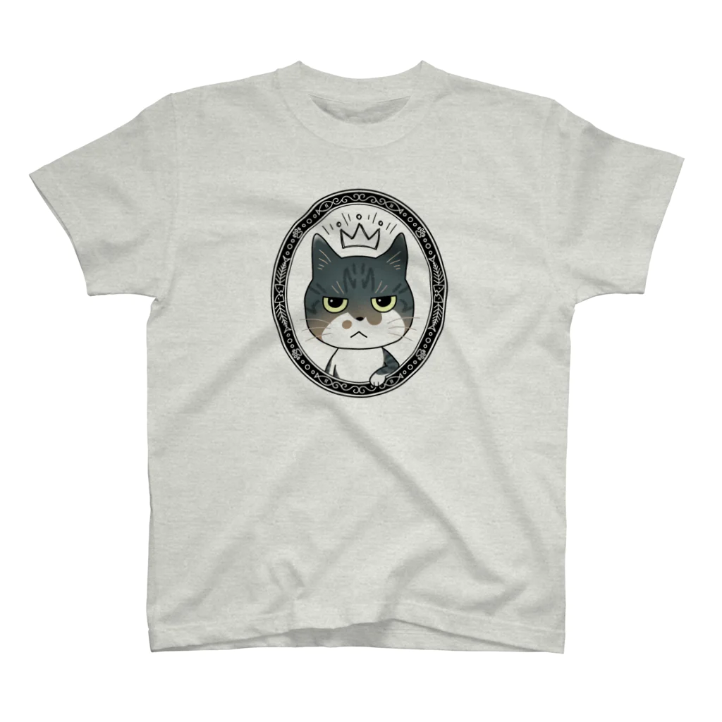 サバ白雑種猫のなめこちゃん屋のなめこちゃんTシャツ(肖像画/白黒) Regular Fit T-Shirt
