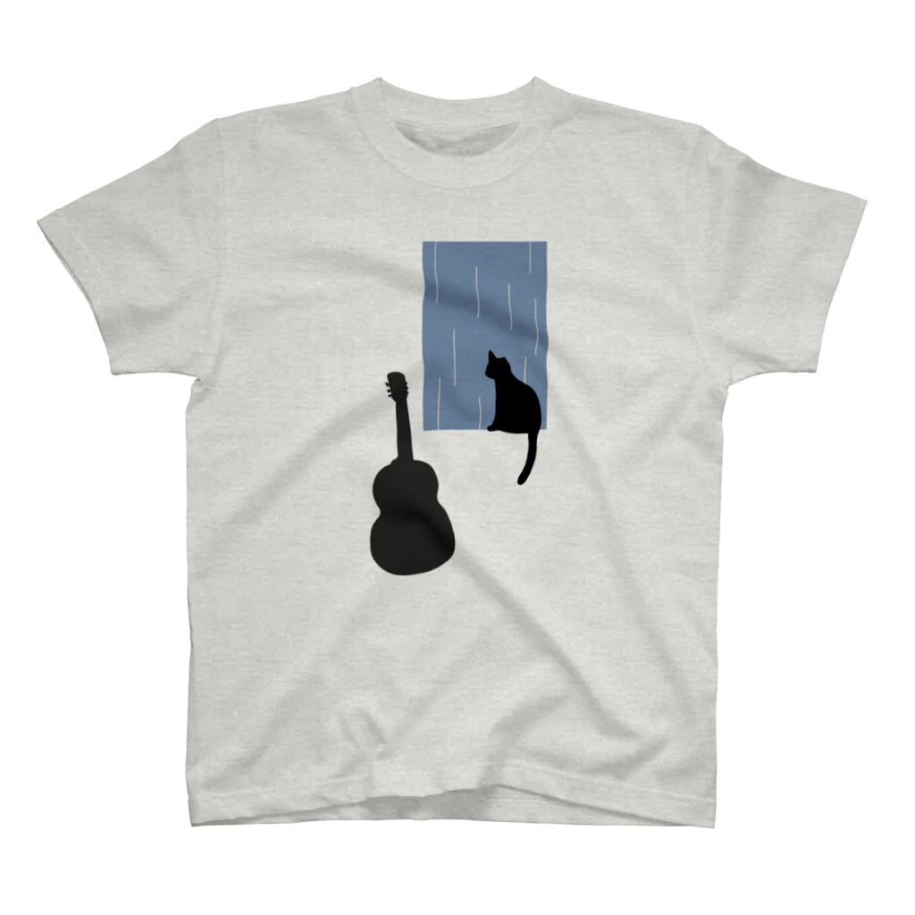 neko-neko-nekoの猫とギター (雨) スタンダードTシャツ