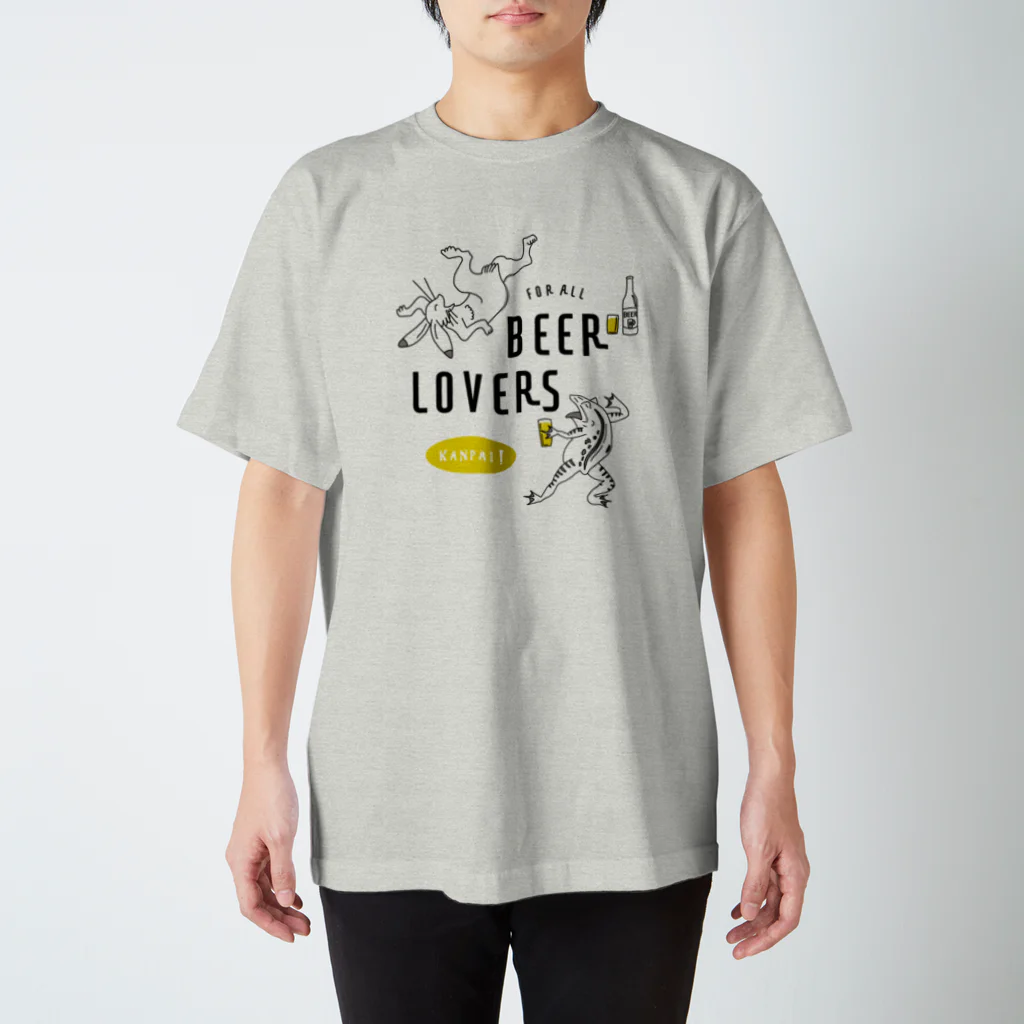 ビールとアート TM-3 Designの名画 × BEER（鳥獣戯画・すべてのビール好きのために）黒線画 スタンダードTシャツ