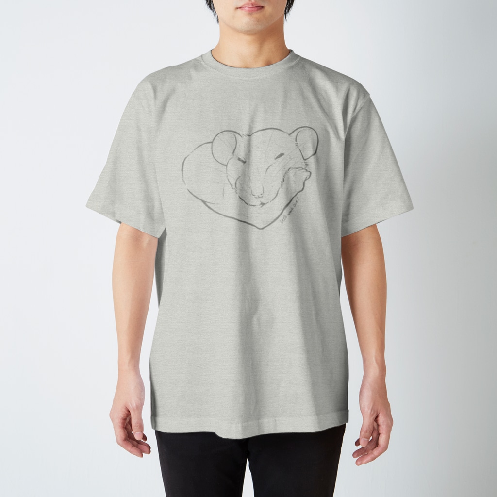 ねずみのおみせ suzuri店のしろちゃんと一緒に筋トレしよう(薄めグレー) Regular Fit T-Shirt