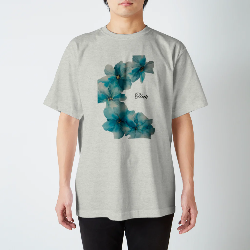 Tink_handmadeのTink ターコイズブルーflowerロゴ入り スタンダードTシャツ