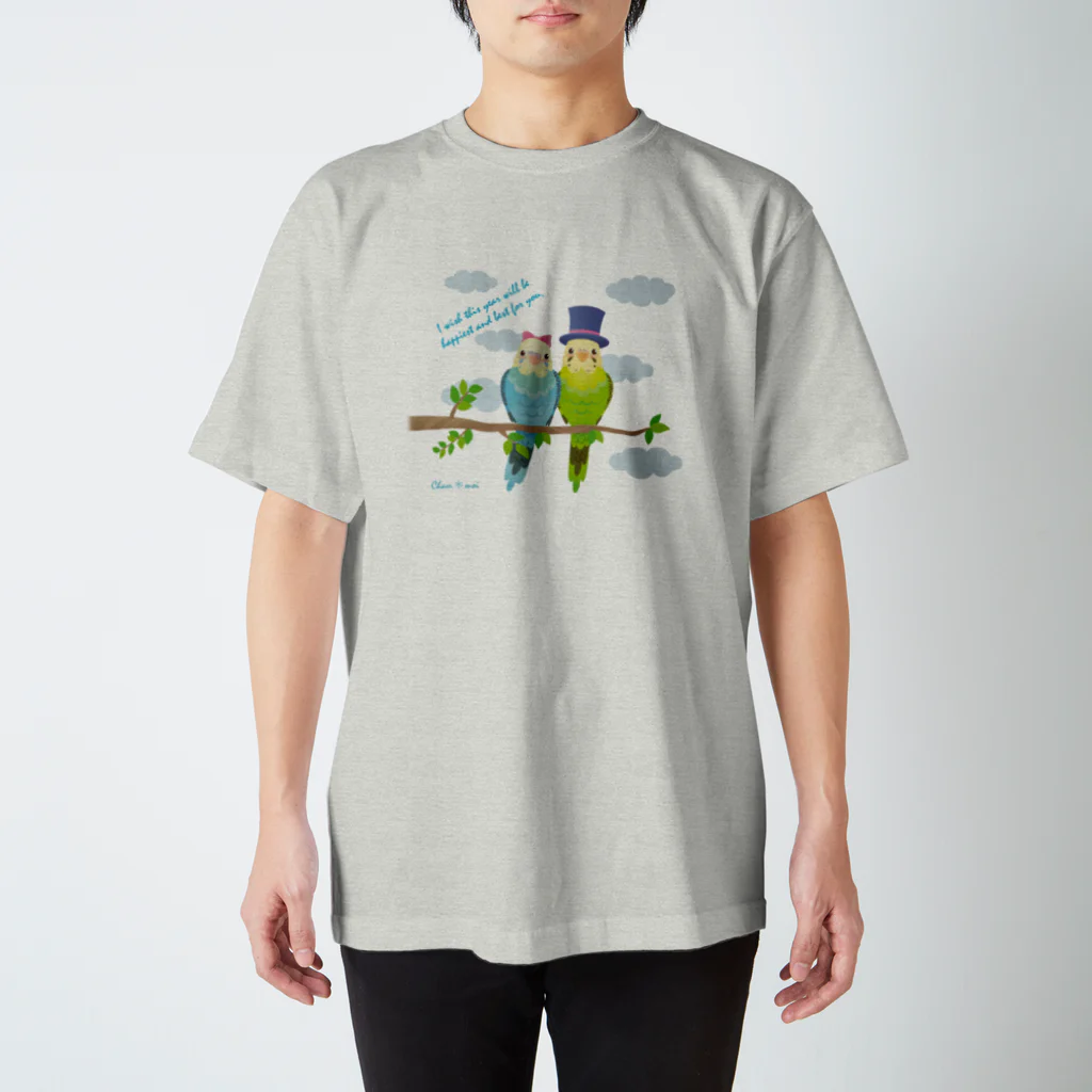 Satokostudioのセキセイペア スタンダードTシャツ