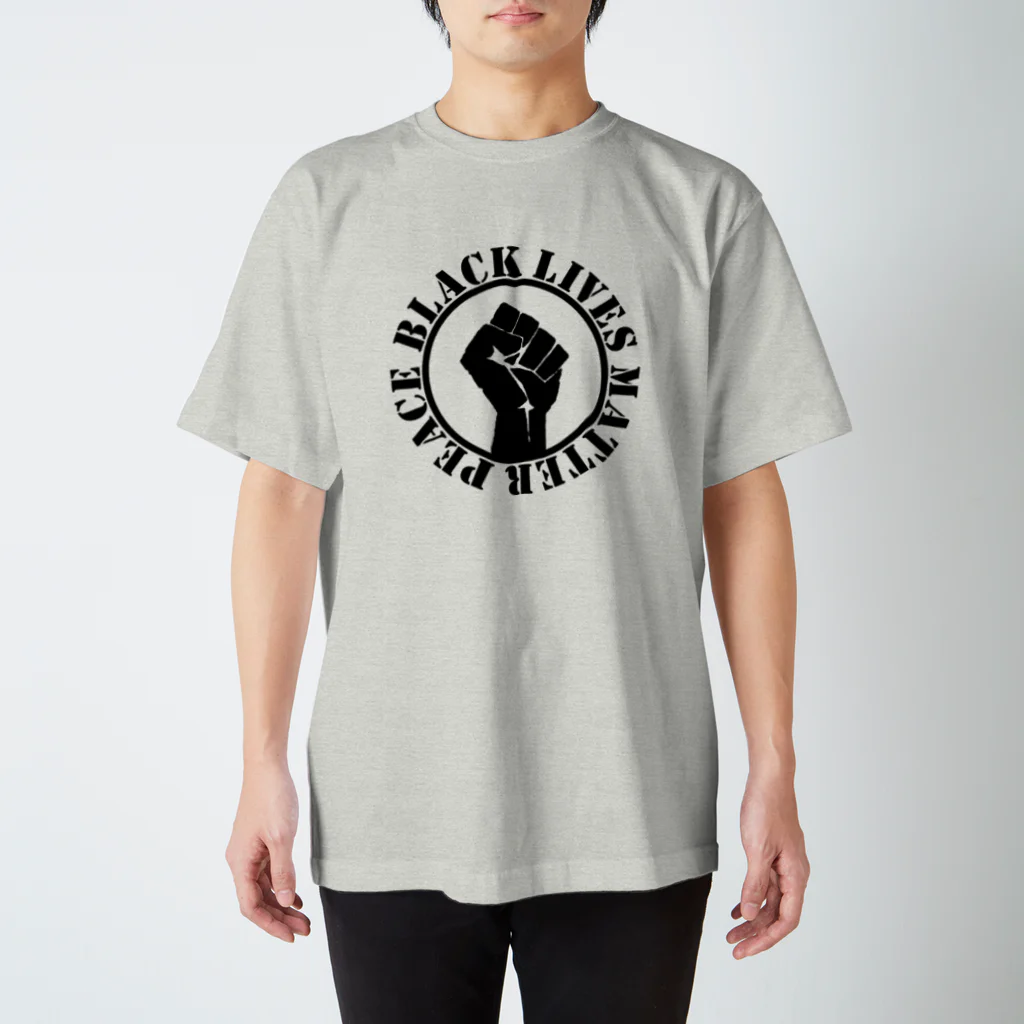 金融投資デザイン　カマラオンテ-ムラサキのBlack lives matter peace Regular Fit T-Shirt