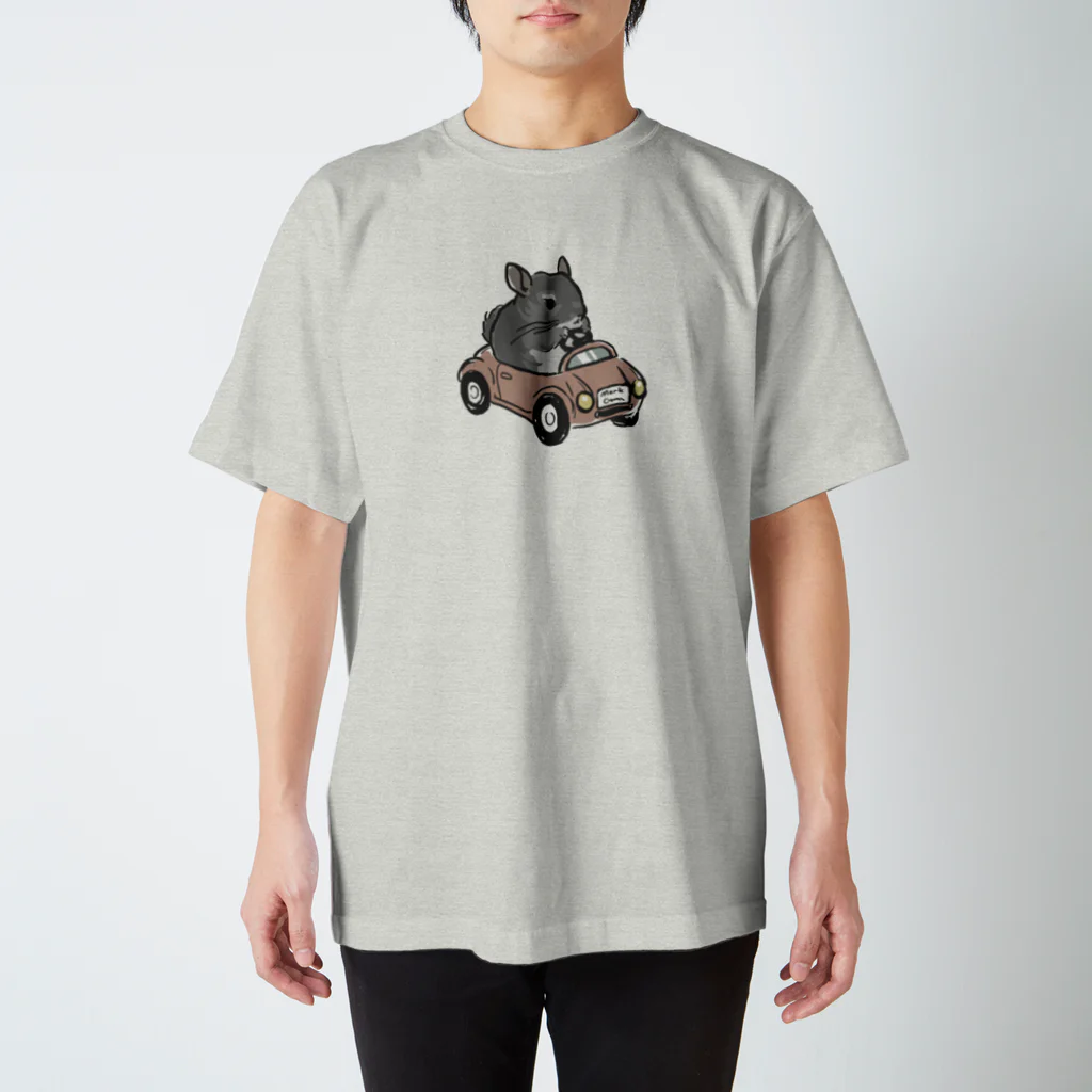 チンチラ雑貨MarkCrownの車に乗るチンチラ スタンダードTシャツ