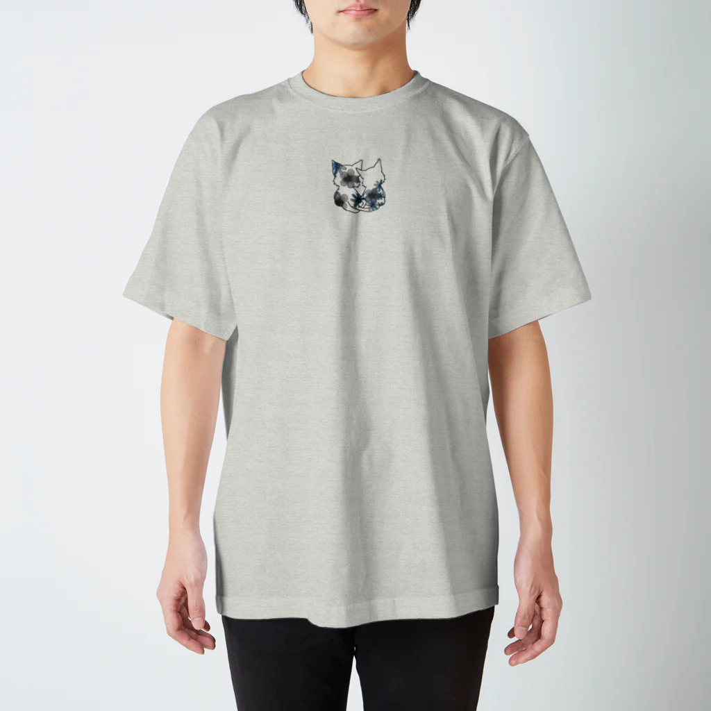 CLOVER-SHOKOのネコ＊なかよし♪　花モノクロ Regular Fit T-Shirt