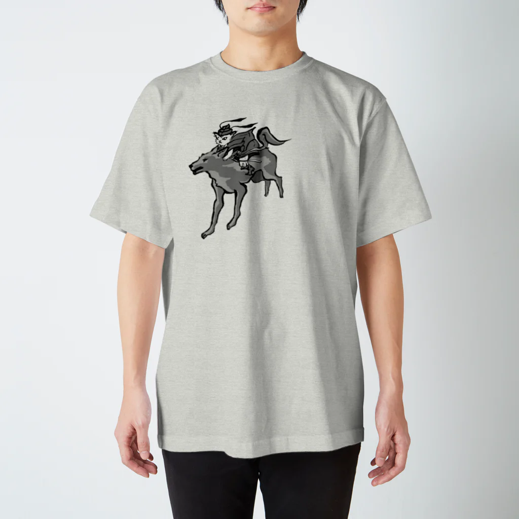 もけけ工房 SUZURI店のびわ鍾馗様と犬神 スタンダードTシャツ