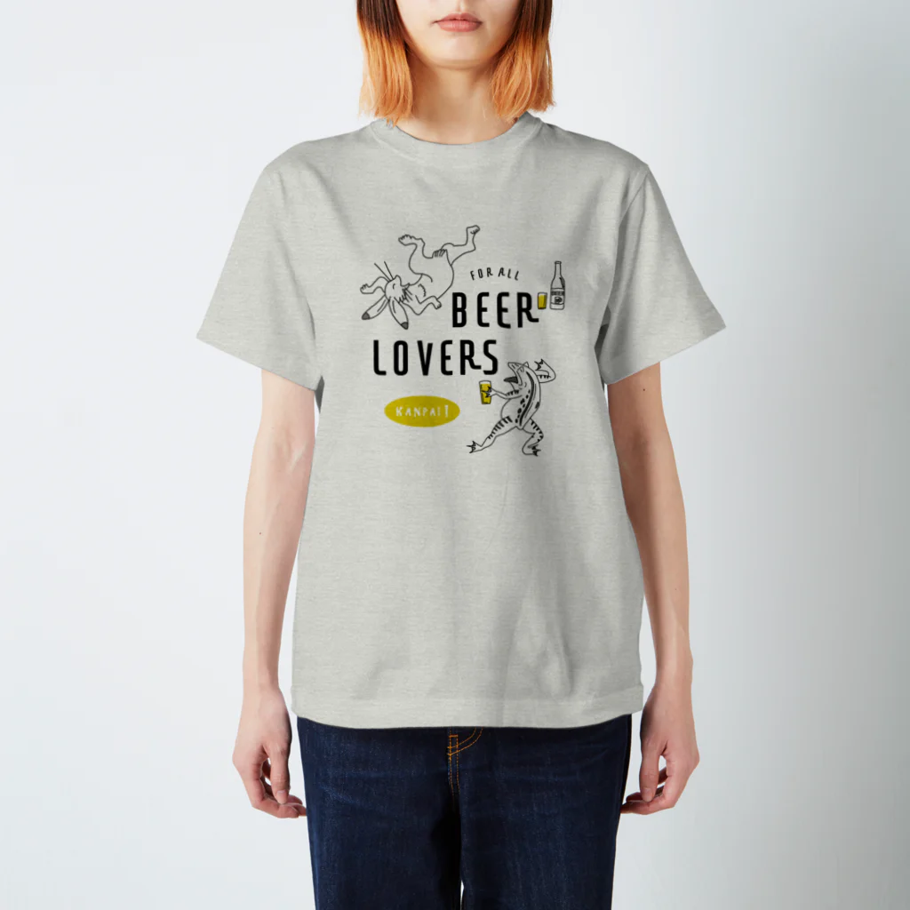 ビールとアート TM-3 Designの名画 × BEER（鳥獣戯画・すべてのビール好きのために）黒線画 Regular Fit T-Shirt