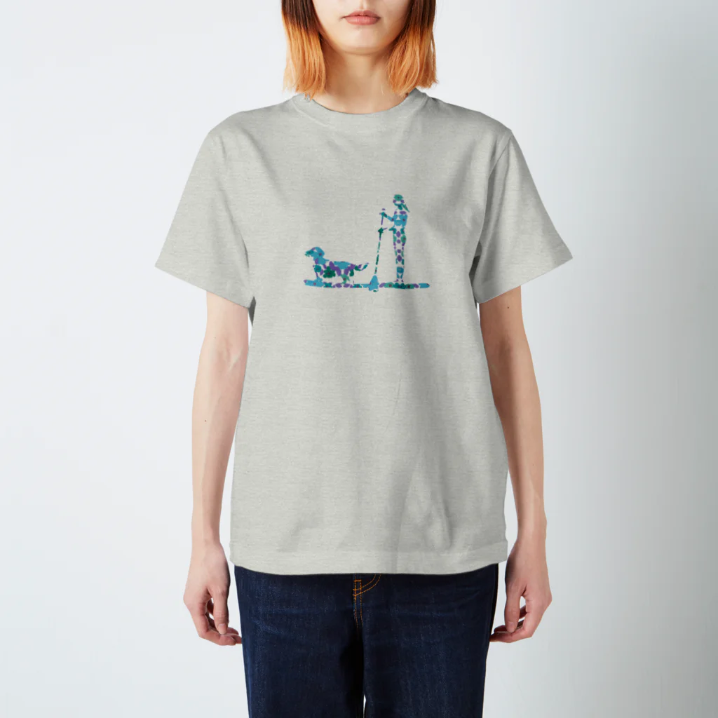 AtelierBoopのSUPdog 青 ミニチュアダックス スタンダードTシャツ