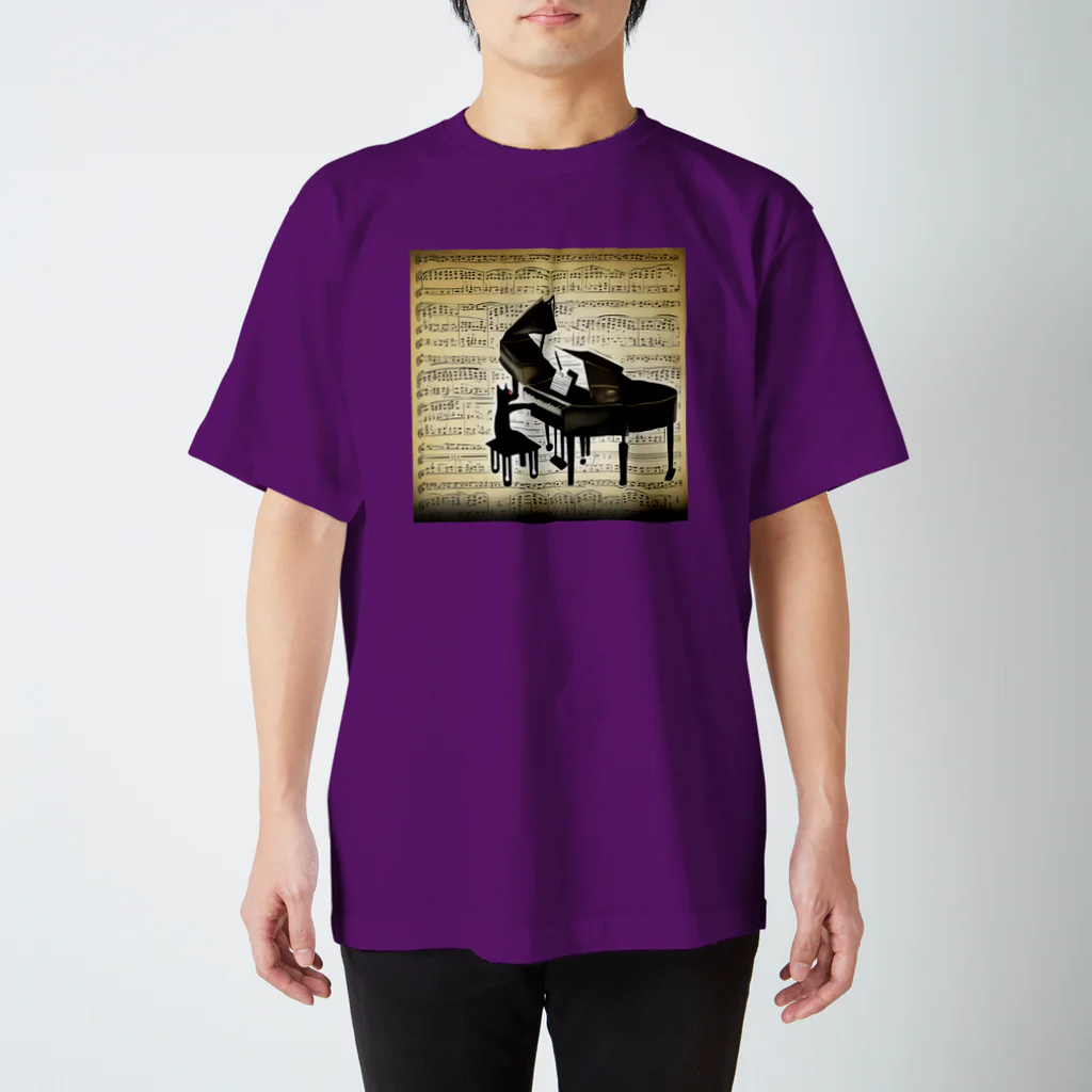 million-mindのピアノを弾く黒猫 スタンダードTシャツ