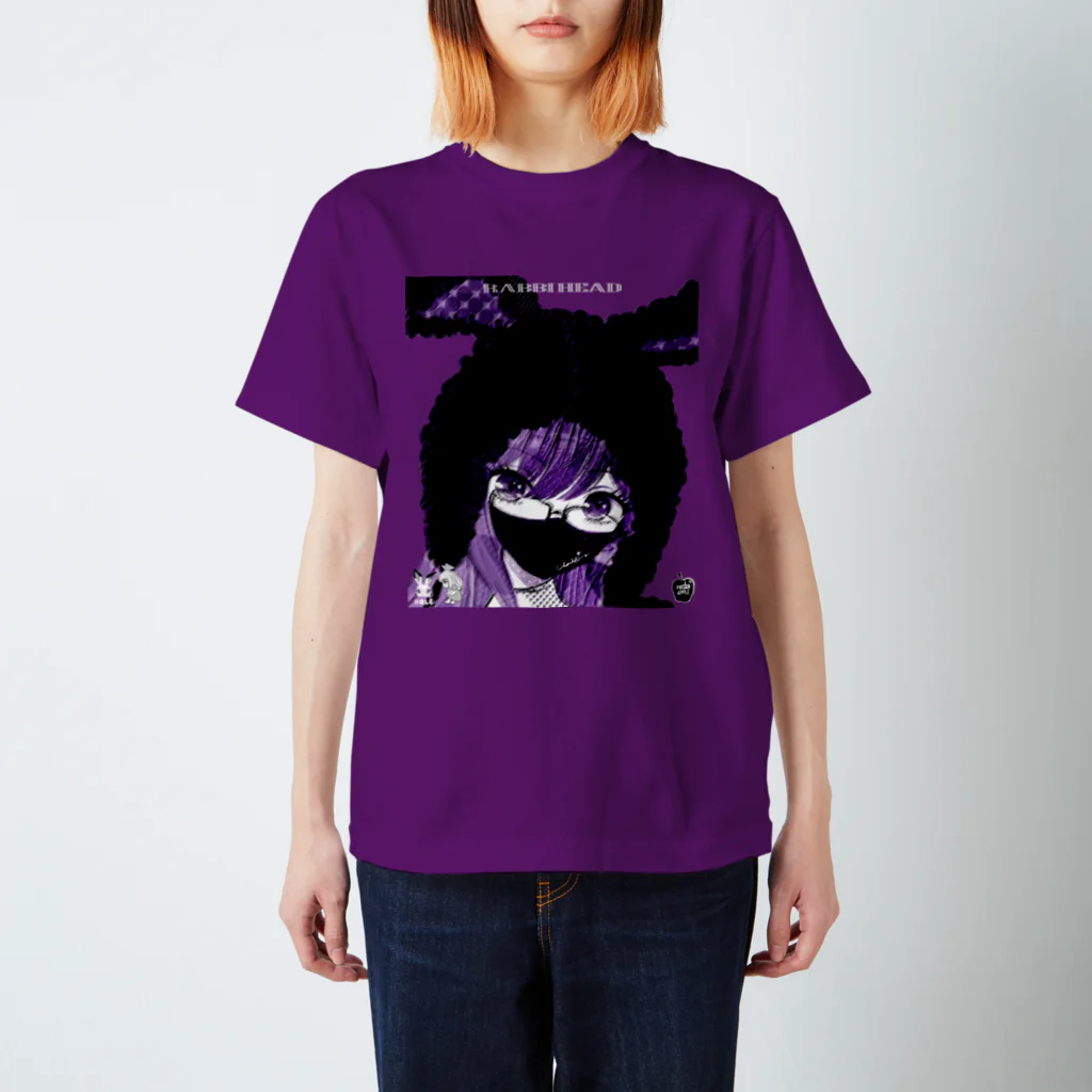 loveclonesのBABYFACE/RABBIHEAD 黒ラビ2号 パープル 拡大版 メガネ女子 スタンダードTシャツ