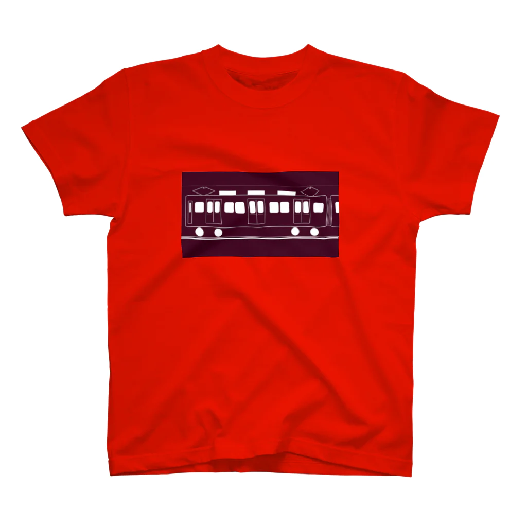 tuiteru0803のあずき色の電車２（レールと架線のライン入り） スタンダードTシャツ