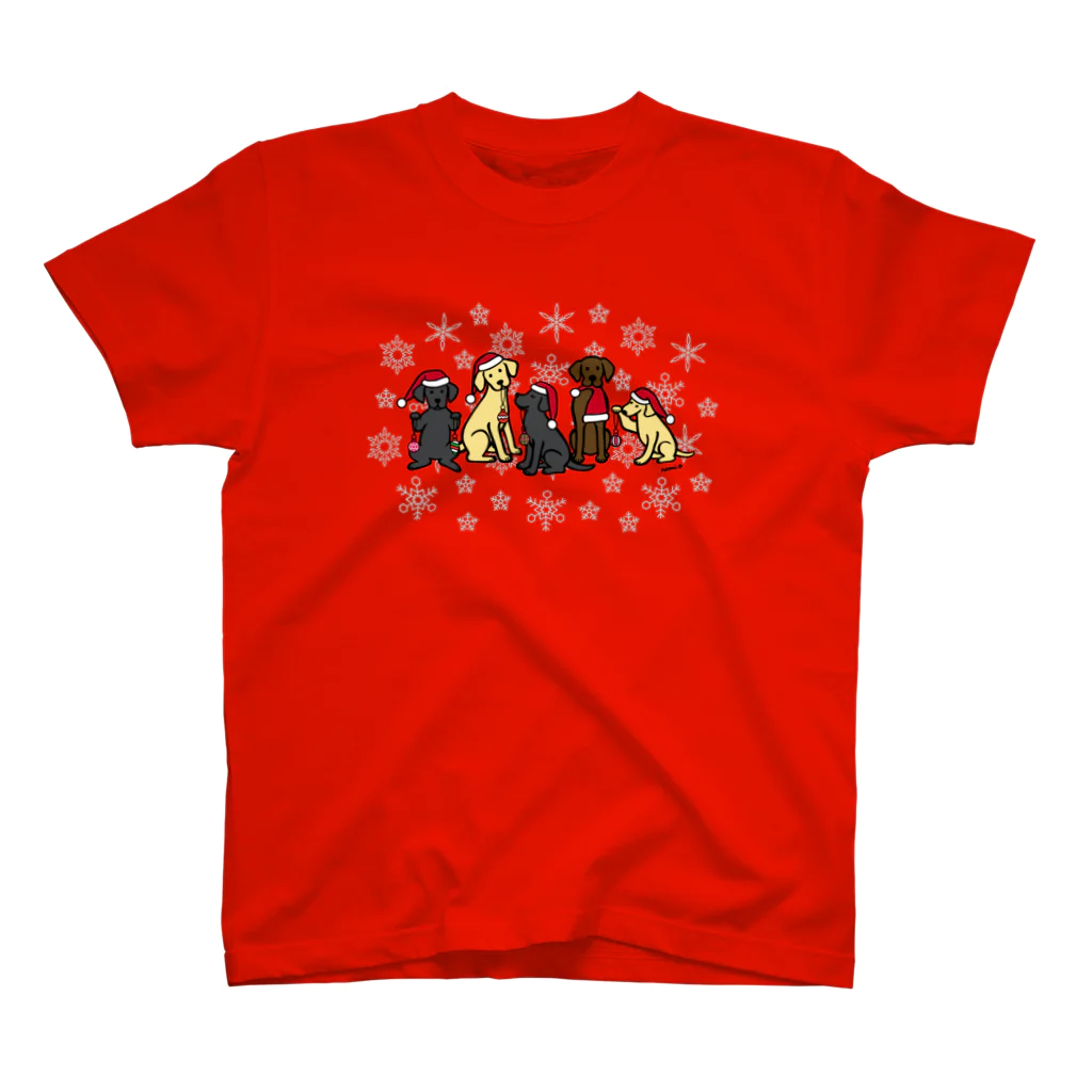 ハッピー・ラブラドールズのクリスマスの５頭のラブラドール スタンダードTシャツ