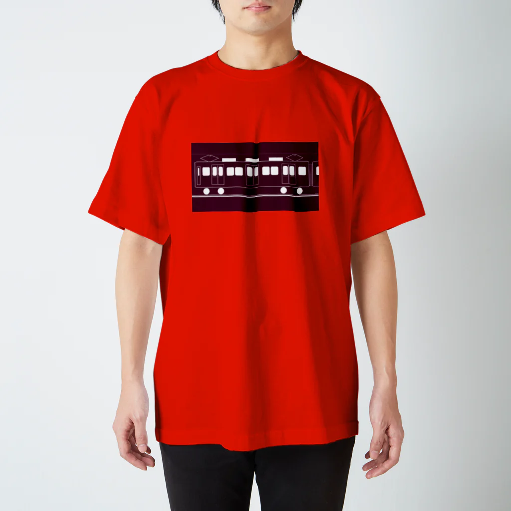 tuiteru0803のあずき色の電車２（レールと架線のライン入り） スタンダードTシャツ