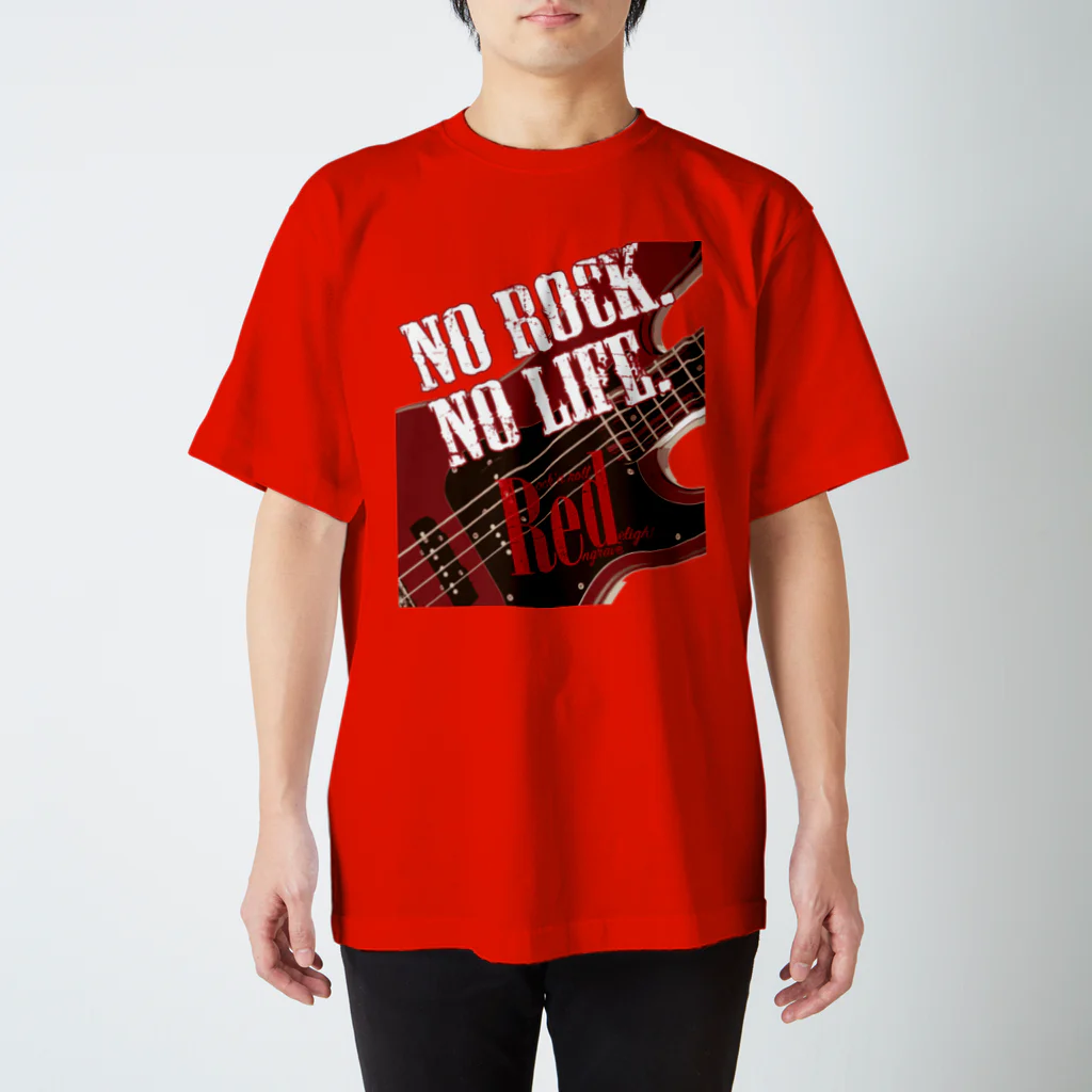 まちゅ屋のNo Rock. No Life. Red（Bass） スタンダードTシャツ