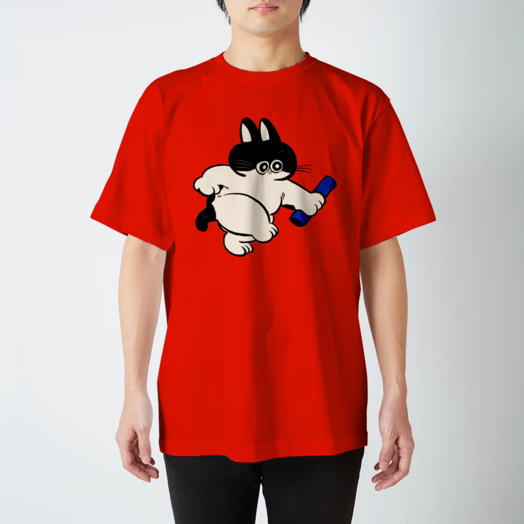 愉快レトロ雑貨屋★39太郎のバトンタッチ猫★ぽんちゃん(青組) Regular Fit T-Shirt