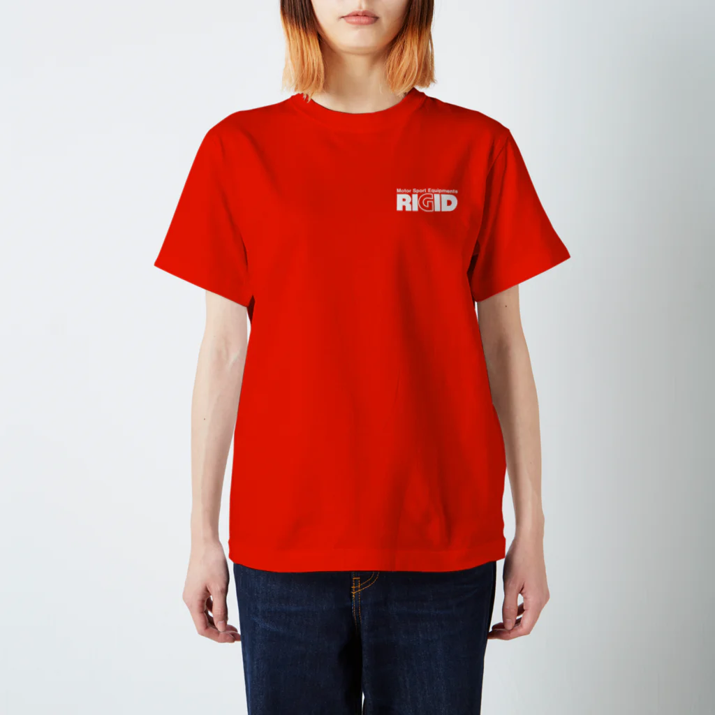 リジット・モータースポーツのRIGID前後白ロゴ Regular Fit T-Shirt