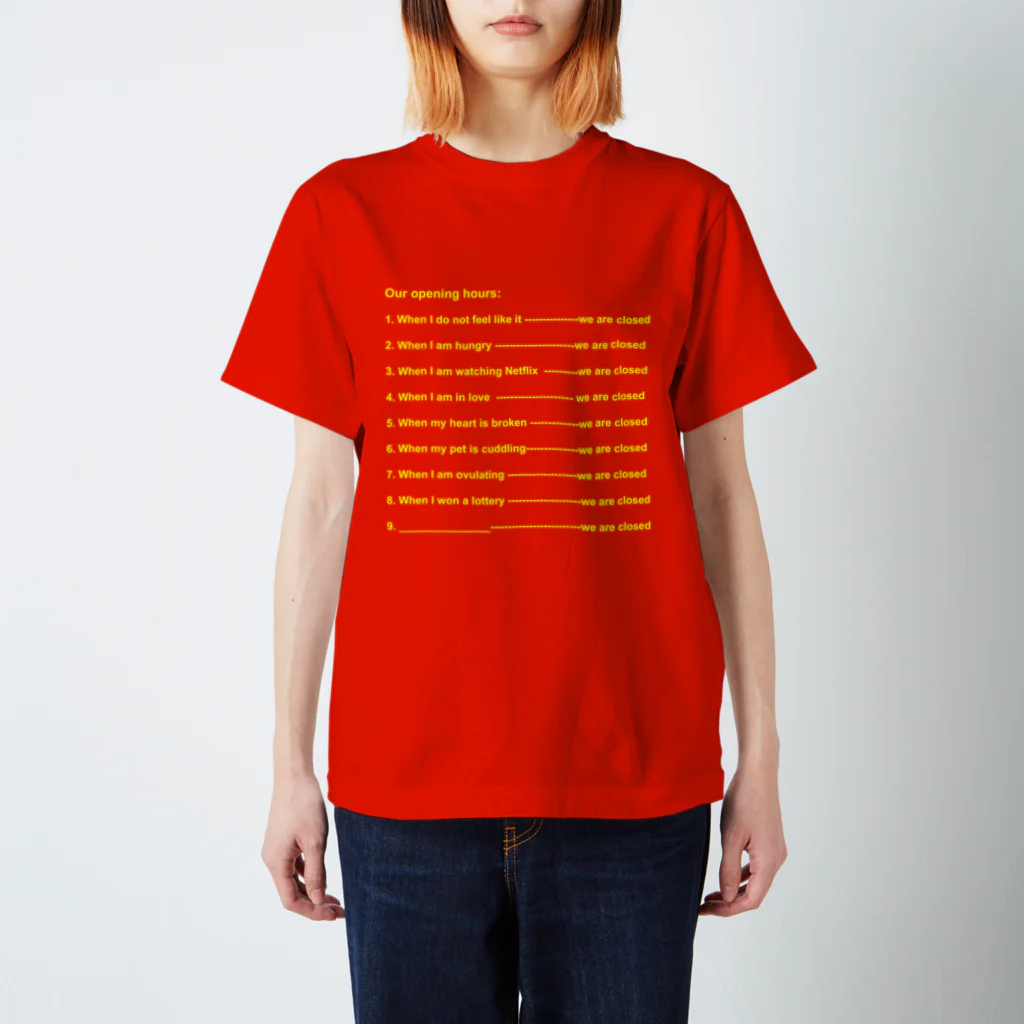 Donate the Taste by Yuui Vision のOpening Hours (Yellow) スタンダードTシャツ