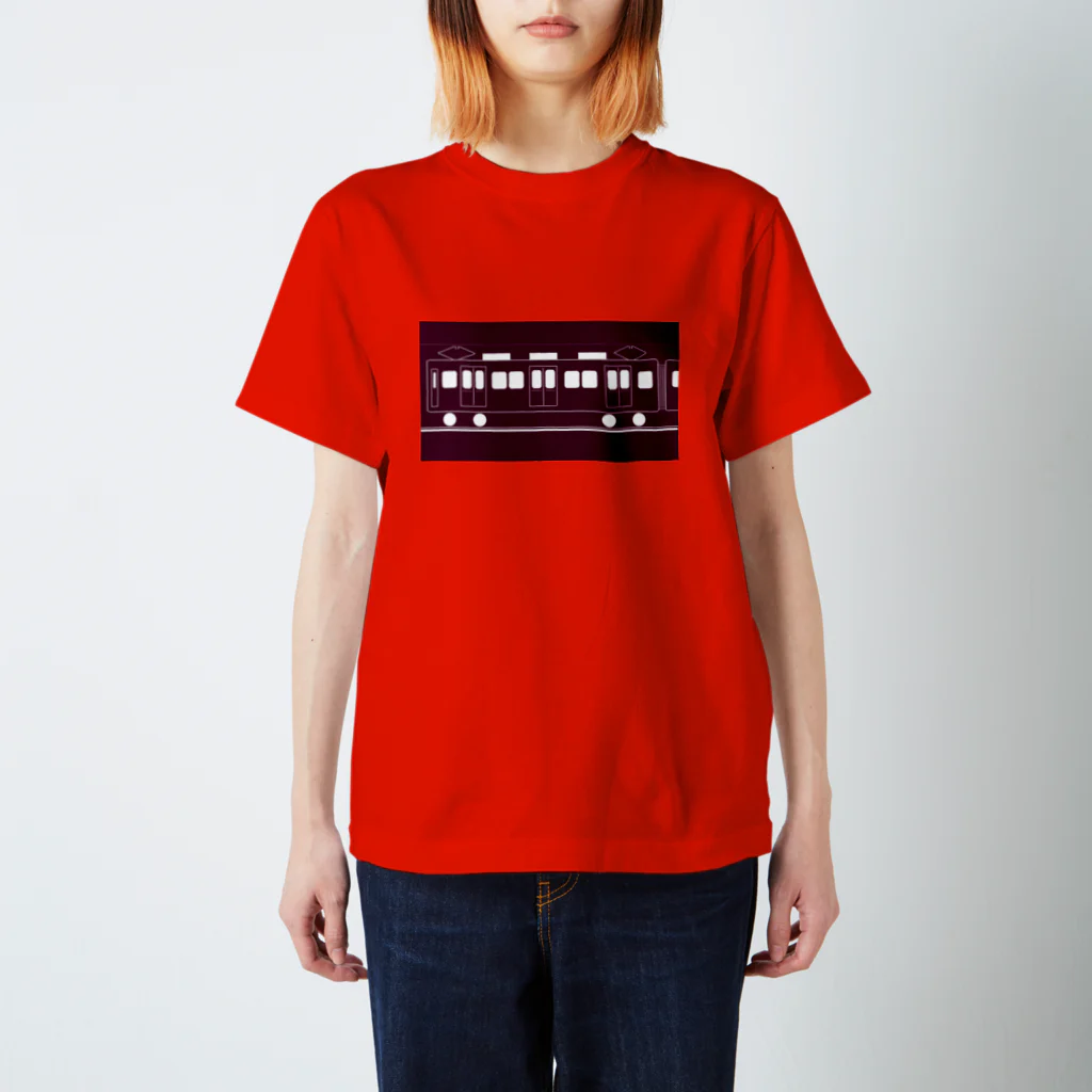 tuiteru0803のあずき色の電車２（レールと架線のライン入り） Regular Fit T-Shirt